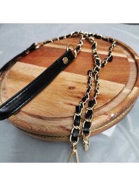 BLACK and gold long shoulder bag strap wallet on chain WOC